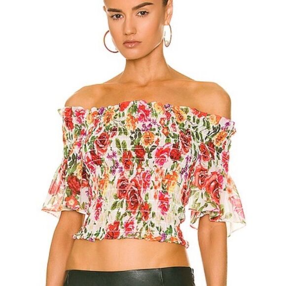 L'AGENCE Tops - New L'AGENCE Bexley Off-The-Shoulder Top Floral Small